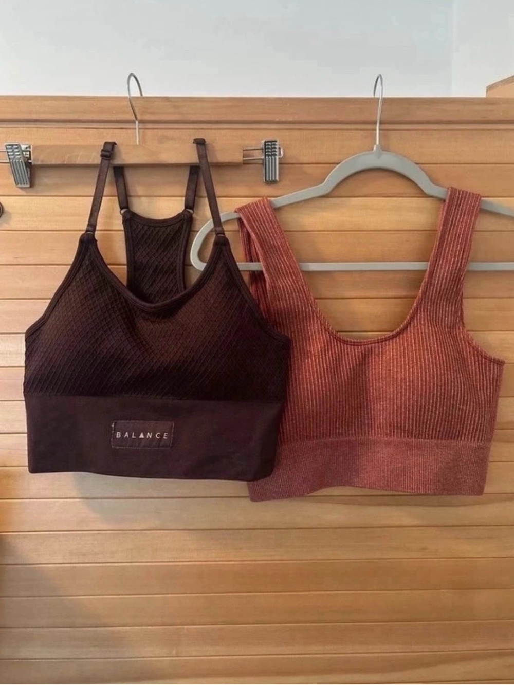2 Balance Athletica Ribbed Sports Bras Crop Top - Brown and Rust Size Small